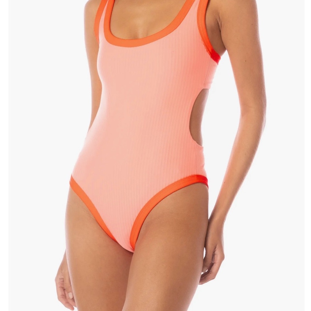Maaji Peach and Orange Ribbed One-Piece Swimsuit